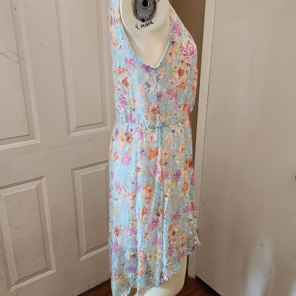 No Boundaries Midi Tunic Dress Lined Blue Lace Floral Print Slip-On Sz L (11-13) - Picture 7 of 12